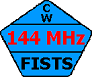 Small FISTS pentagon logo showing 144 MHz.