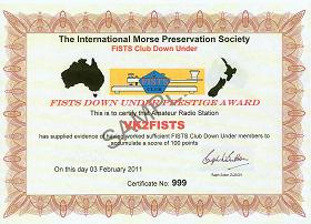 Image of FISTS Down Under Prestige Award certificate