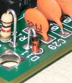 Close up photograph of D11 fitted to the PCB