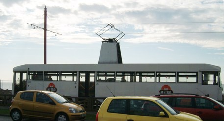 Photograph of a tram running along the sea front opposite the NARSA Norbreck Rally venue in April 2010