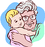 Small clipart image of baby and grandparent.