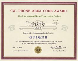 Image of CW Phone Area Code Award certificate