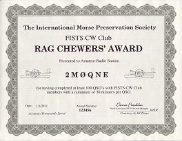 Image of Rag Chewers Award certificate