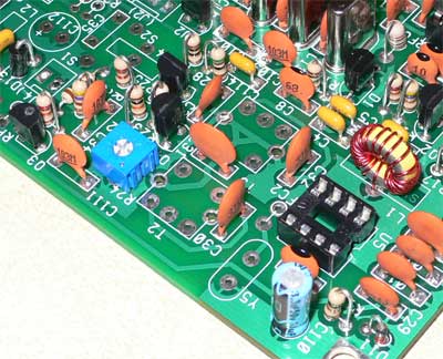 Photograph of PCB with U5 IC socket fitted