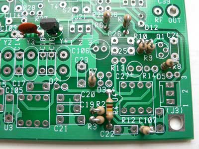 Photograph of resistors fitted to the PCB with the exception of R13 and R14